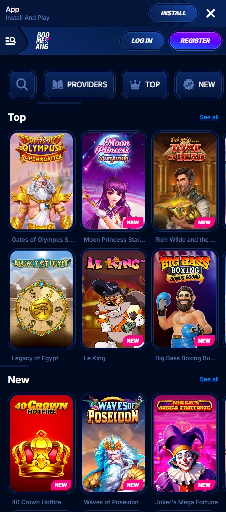 Boomerang Bet casino sur mobile